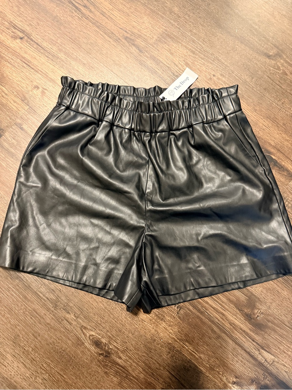 The Drop Black Faux Leather Paperbag Shorts Large NWT